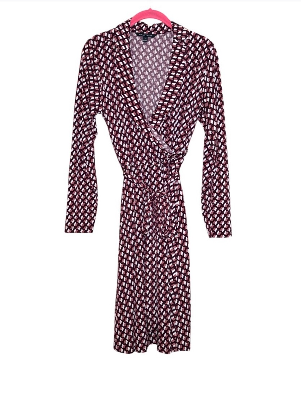 41 Hawthorn Renesme Geo Cube Faux Wrap Brown Tan Dress Long Sleeve Size Large